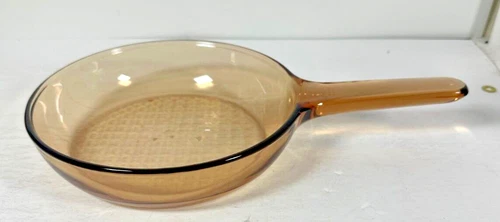 Corning Vision Amber Glass ~ 7" Skillet Fry Pan Waffle Bottom ~ France Pyrex