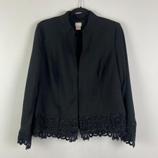Chicos Lace Hem Ponte Jacket with Hook and Eye Closure Black Size 1 US Medium