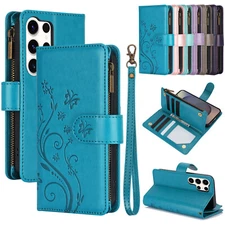 For Samsung S25 Ultra S24 FE S23 S22 S21 Magnetic Leather Zipper Wallet Case