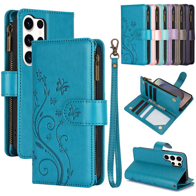 For Samsung S26 Ultra S25 S24 FE S23 S22 Magnetic Leather Zipper Wallet Case