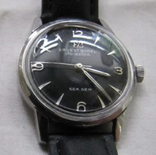 ERNEST BOREL VINT SEA GEM SS SCREWBACK WP 17J FHF73 MANUAL WIND BLACK SPORT DIAL