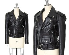Vintage 1980s 80s Genuine Black Leather Moto Punk Warm Quilted Lining Jacket