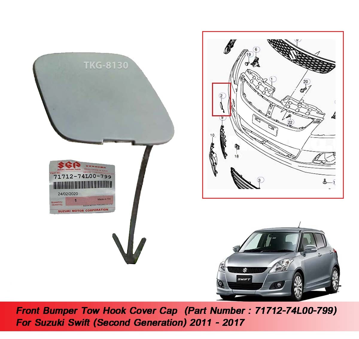 Front Bumper Tow Hook Cap 71712-74L00-799 For Suzuki Swift 2011