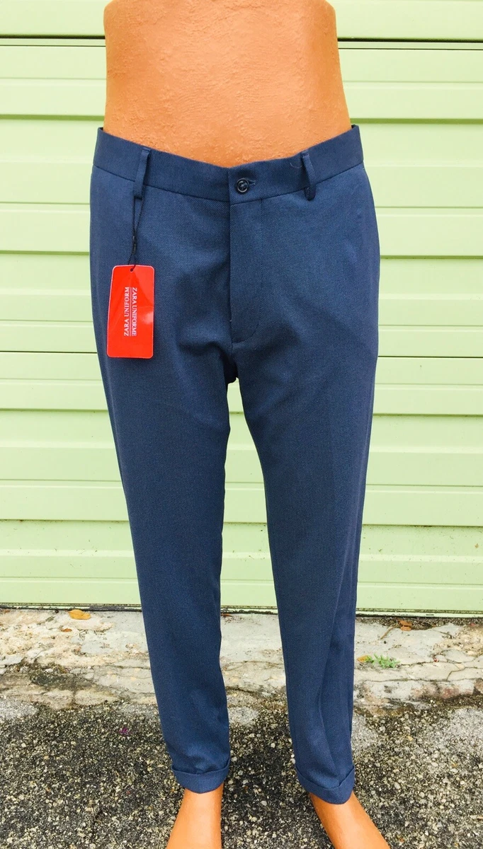 NEW ZARA UNIFORM Men Blue Textured SUIT PANTS Pockets Size USA 38 X 29 6921