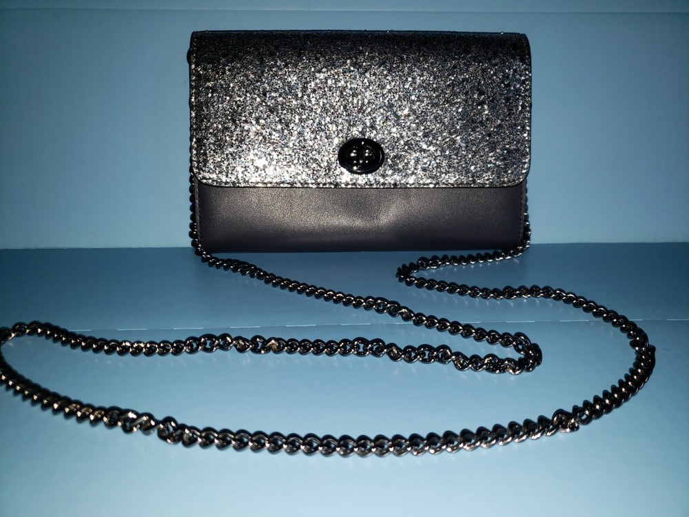 Coach blue/gray glitter flap envelope clutch limited