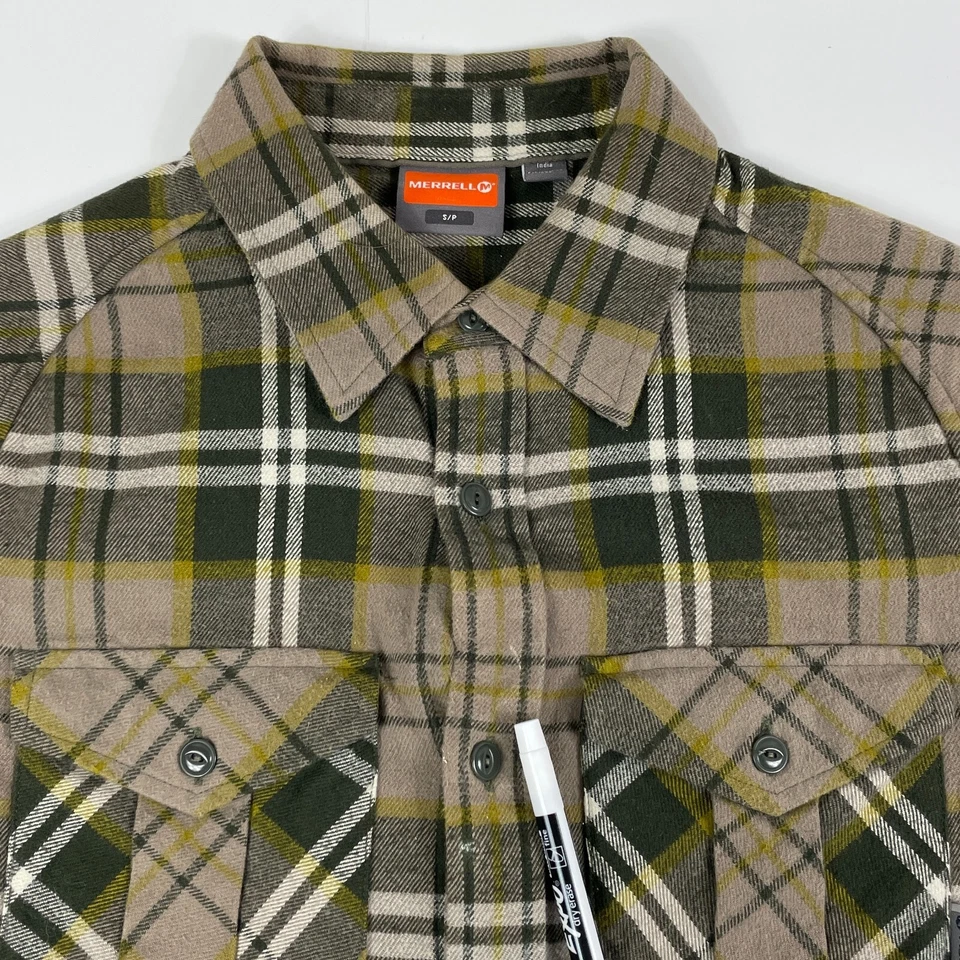 Merrell Shirt Mens Small Green Flannel Long Sleeve Button Up Plaid Trail Hiking - Image 4 of 4