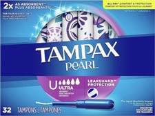 Tampax Pearl Tampons Ultra Absorbency with Leakguard Braid | Unscented | 32Count