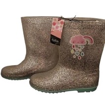 Chatties Childs 2/3 Silver Glitter Rain Boots w/Cloud Rainbow Decoration