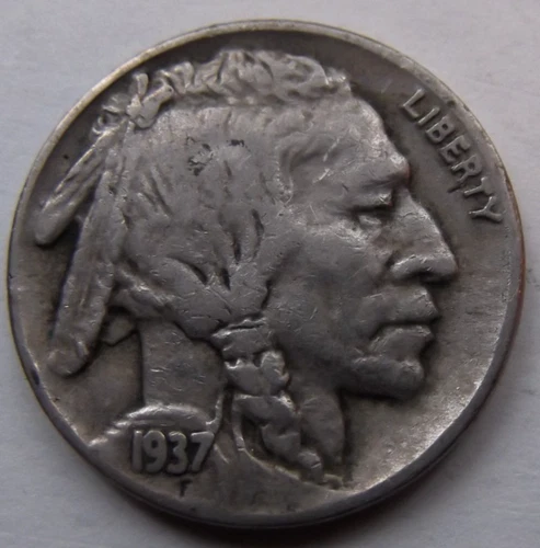1937 P Buffalo Nickel Five Cent Coin 5 cents KM# 134   Fine