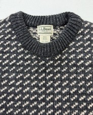 Vtg LL Bean Mens Sz L Tall Norway Birds-Eye Wool Blend Sweater Gray Fisherman