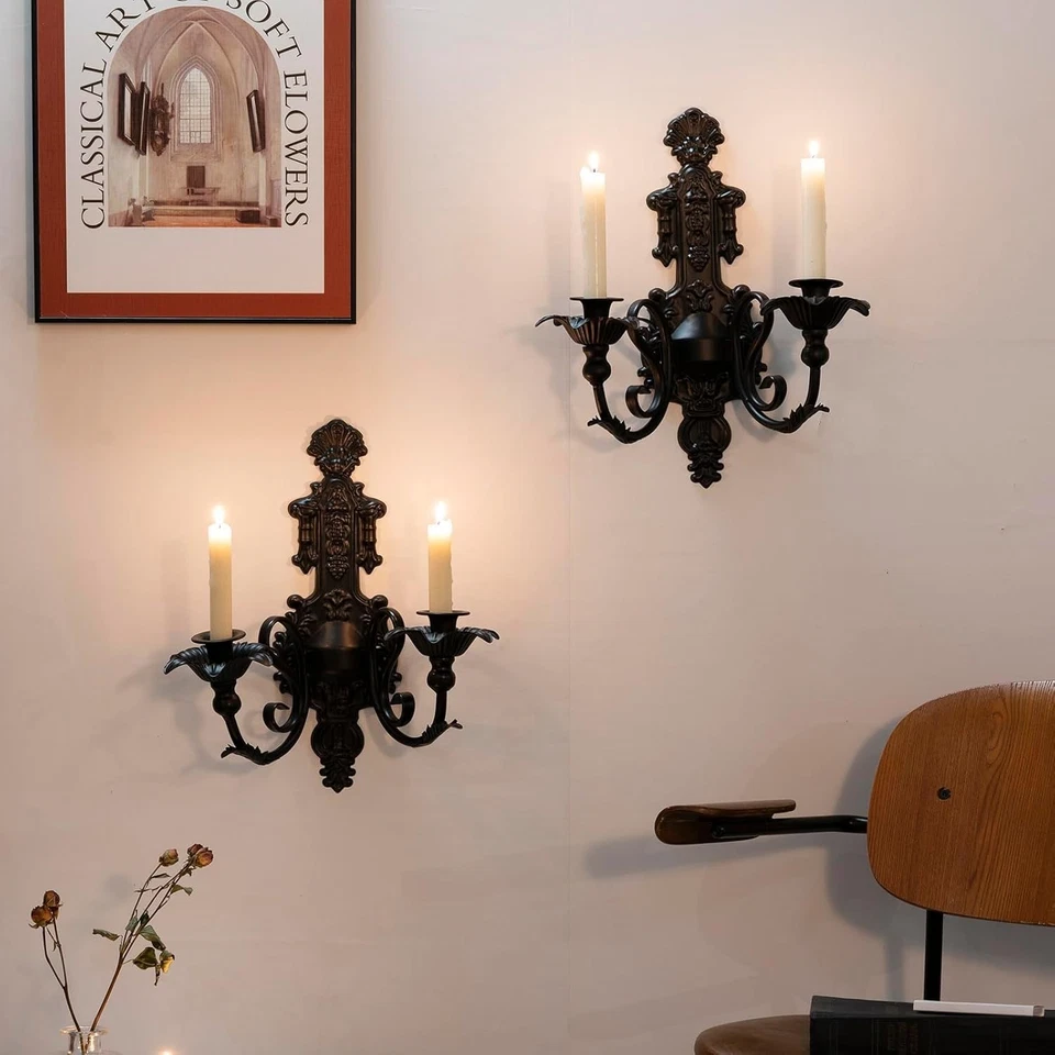 Elegante Candelabros Góticos - Juego de 2 Apliques de Pared Negros para Decoración del Hogar Foto 4 de 4