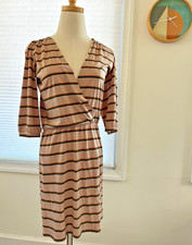 Women's size small mauve striped Sessun Marie Rosie wrap dress, 3/4 sleeves