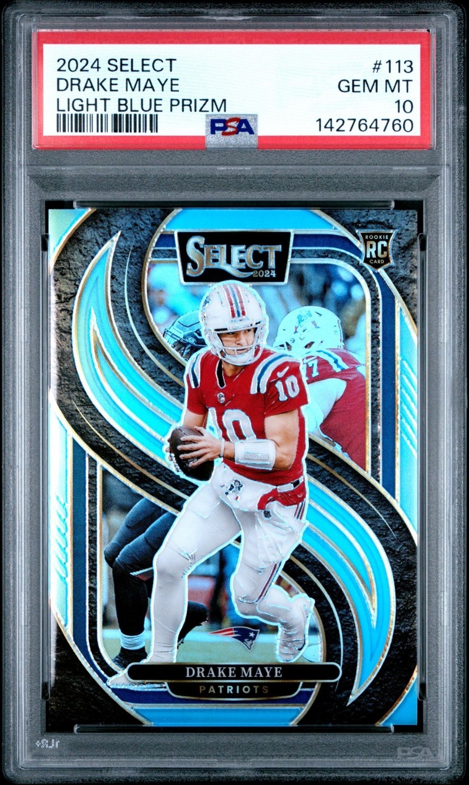 2024 Panini Select Premier Level Drake Maye #113 Light Blue Prizm 40/99 PSA 10