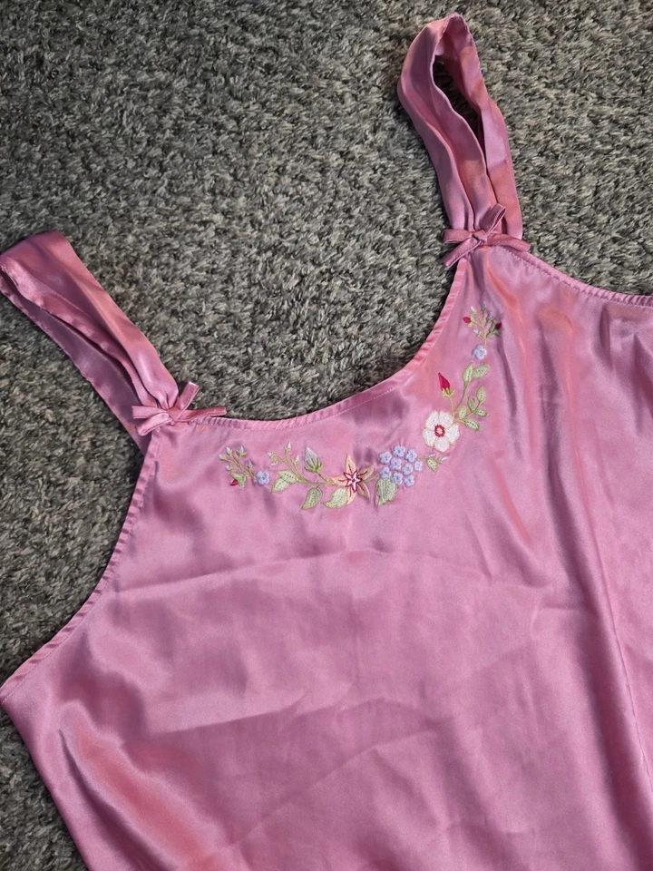 Camisón de encaje rosa satinado largo vintage PINK-K para mujer 2XL Foto 2 de 4