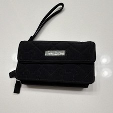 Portefeuille Vera Bradley noir matelassé zippé avec fenêtre d'identité emplacements pour cartes