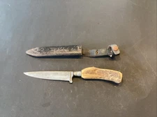 WWI WW1 German Stag Horn Fighting Combat Trench Boot Knife & Sheath Solingen