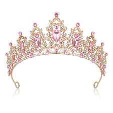 JIOMULIG Pink Rhinestone Tiara, Baroque Style, Women's Queen Crown, Adult Tia...
