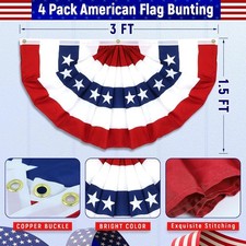 4 Pack 1.5x3 FT 4th of July Patriotic Bunting American Flag Porch Outdoor Decor