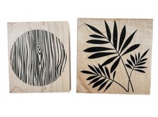 Hero Arts Lot of 2 Nature Wood Mounted Rubber Stamps Woodgrain Circle Three Fern