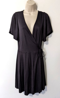 Nectar Clothing Women's Black Wrap Dress Sz Lg  Rayon/Poly Blend