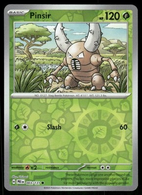 Pinsir 003/131 Prismatic Evolutions Pokemon Reverse Holo Near Mint