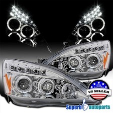 Fit 2003-2007 Honda Accord 2dr 4dr Halo Projector Headlights Led Bar Lamps 03-07