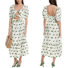 FARM Rio Cross Stitch Coconut Embroidered Midi Dress NWT