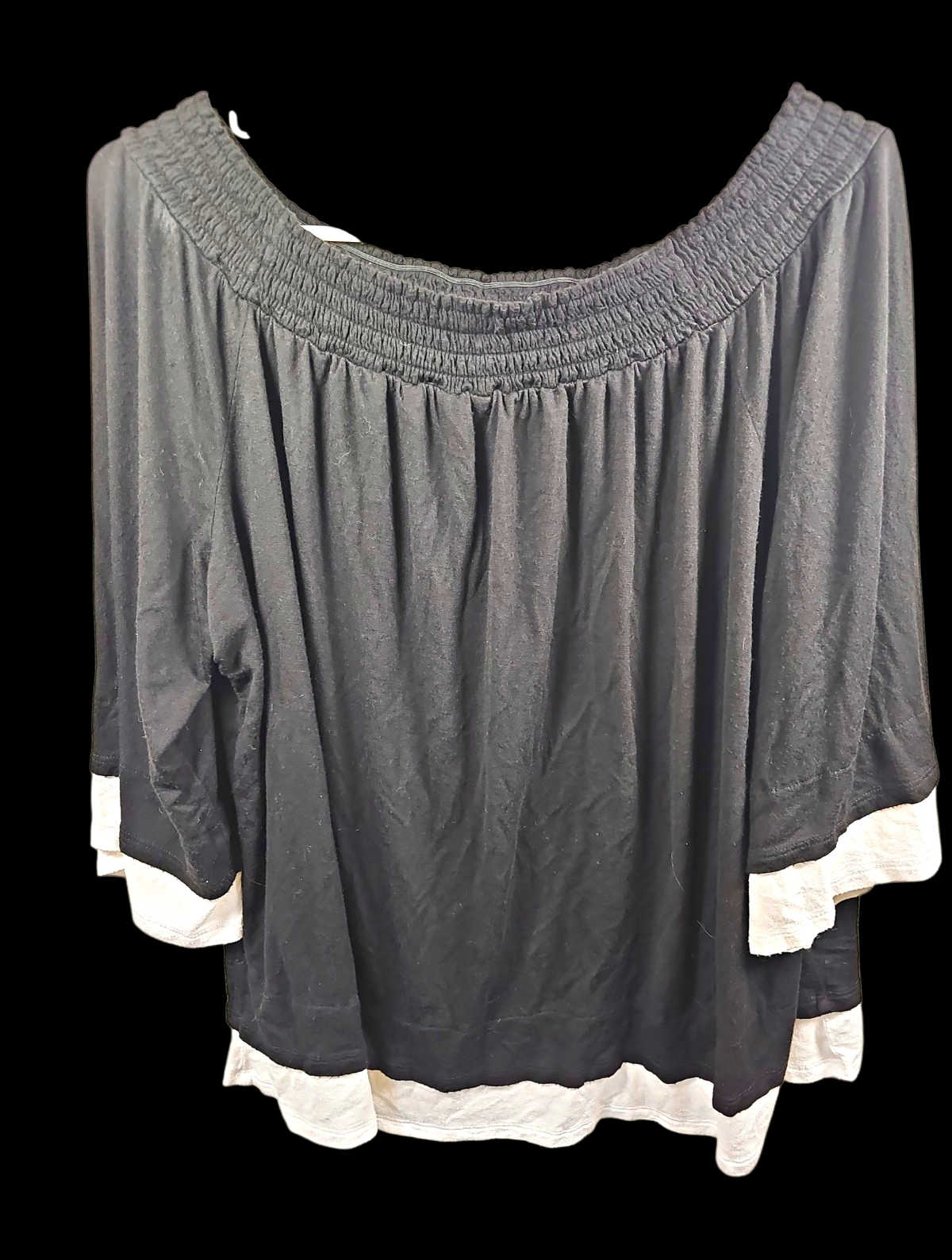 Cato women’s plus 18W black white off shoulder smocked 3/4 sleeve blouse