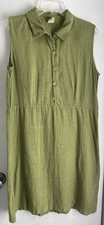 Vintage PA Company Boston Made in USA Green Linen Collared Sleeveless Dress szM