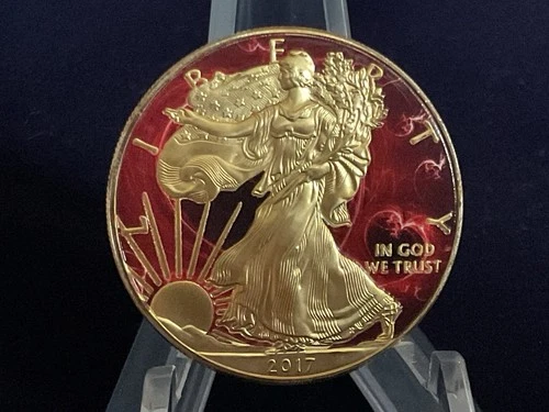 2017 1oz Silver Liberty Eagle.  “Gold Gilded Red Heart”.  COA in Box.
