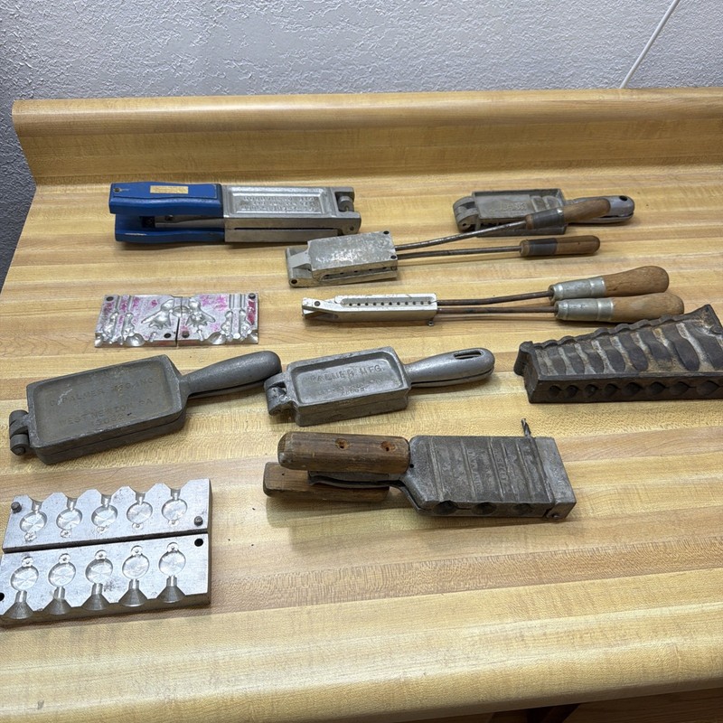 Lot Of 10 Vintage FIshing Lead Mold Sinker Weight Erie Roundhead Bank Palmer