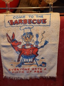 Vintage Used Risque Adult Humor Cocktail Towels 15x11 Cartoon BBQ Bar Décor