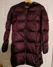 Eddie Bauer Women  s Small Hooded Long Down Puffer Coat Eggplant Quilted
