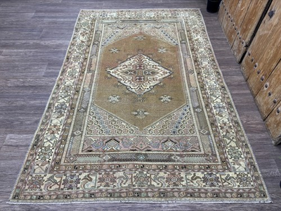 #ad 5x8 Brown Vintage Turkish Area Rug Hand Knotted Antique Anatolian Wool Rug $336.00