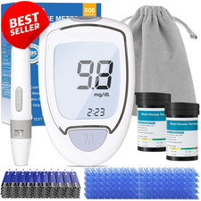 Blood Glucose Monitor Kit 100 Strips Lancets Auto Eject Large Display - US