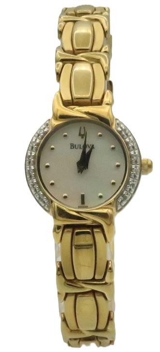 Bulova Diamonds 98R88 Women's Gold-Tone Round Analog Mother of Pearl Date Watch