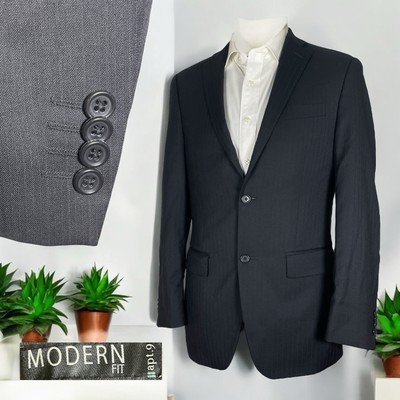 apt.9 Sport Coat Mens 36R Black Solid Striped Wool Double Vented Two Buttons