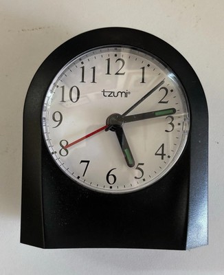 tzumi Quartz Alarm Clock Black Arch Case Luminous Hands Tested Works