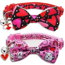 Valentine's Day Cat Collar with Bow Tie Bell  Charms Pink Flowers