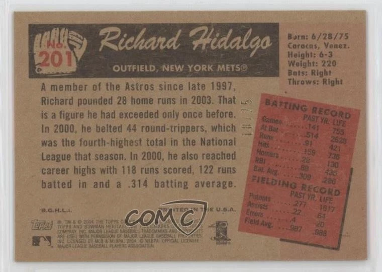 2004 Bowman Heritage Mahogany /25 Richard Hidalgo #201 - Image 2 of 2