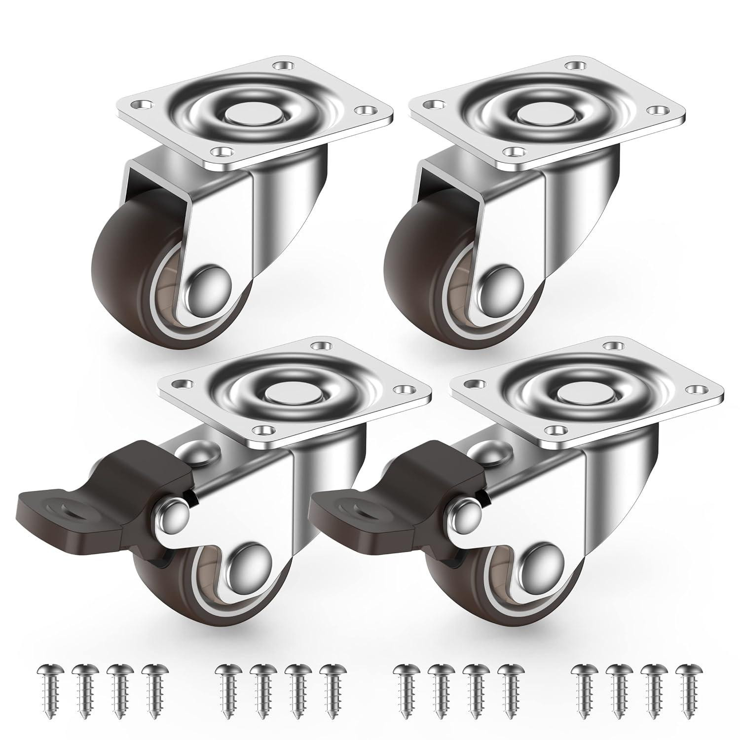 Castor Wheels 25mm Castors for Furniture with Safety Brake Caster Wheels Set of