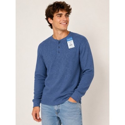 Essential by Seven Apparel Mens Sz L Heather Blue Waffle Knit Henley NWT Casual