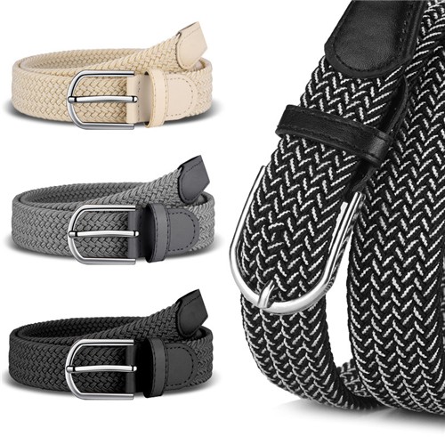 Cintura donna uomo tessuto elasticizzato tela elastica senza fori metallo fibbia spilla foto 3