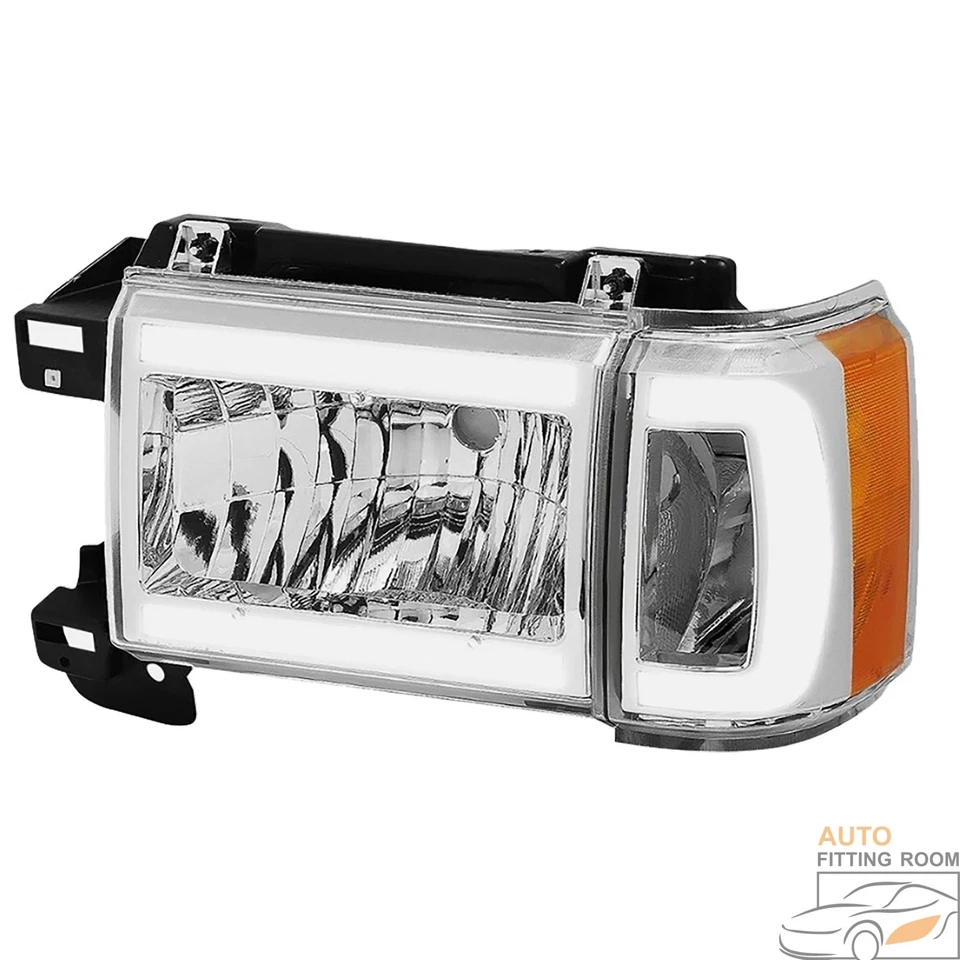 Headlight For 1987-1991 Ford F-150 Bronco LED DRL Headlamp Chrome Housing Amber Foto 3 de 4