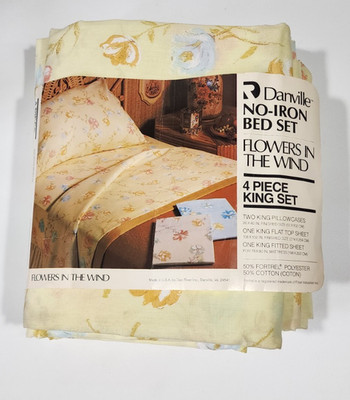 Dan River King 2 Sheets Flat Fitted Flowers in the Wind Floral NEW No Cases