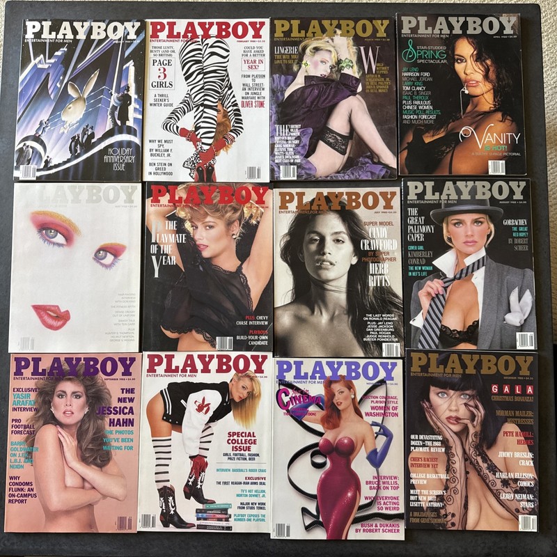 Playboy 1988 COMPLETE Year Lot 12 Issues Cindy Crawford Herb Ritts Jessica Hahn