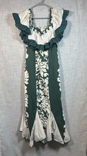 Vintage Rainbow Hawaii Maxi Dress Size Large Green & White Floral Off Shoulder