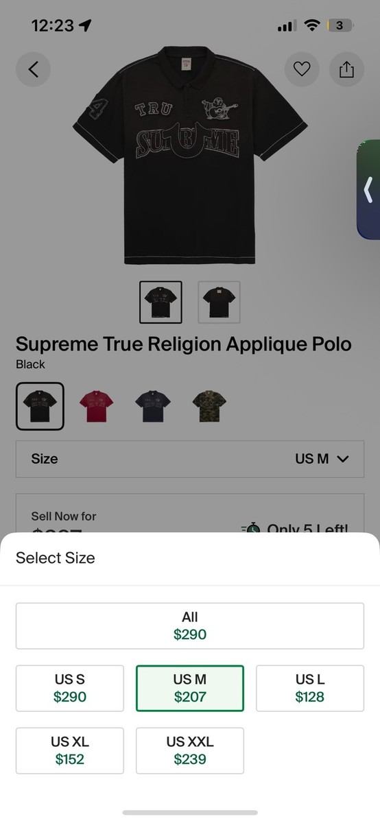 Supreme True Religion Black Polo Shirt M Short Sleeve Logo Patch