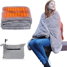 Portable USB Heated Blanket Battery Operated Plush Flannel Wearable Electric Thr