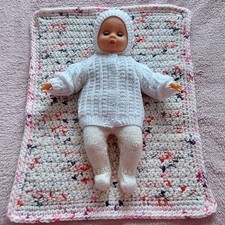 Multi Coloured Baby or Dolls Crochet Pram Blanket  24" x 18"